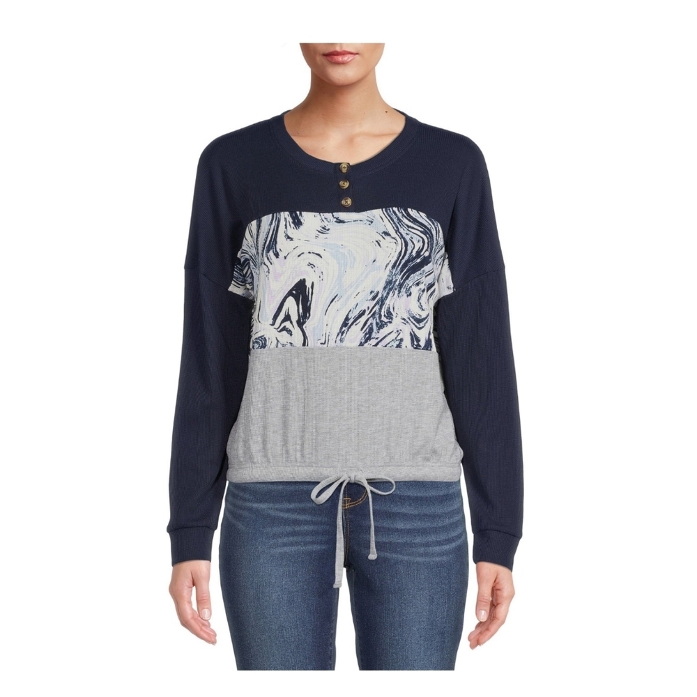 No Boundaries NWT Juniors' Long Sleeve Round Neck Drawstring Waist Top 837 - Picture 2 of 5